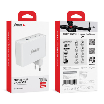 Kućište punjača Superior SU-10001ACCC 100W 5A GaN Fast PD + USB