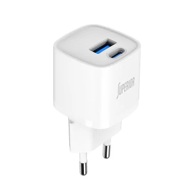 Kućište punjača Superior SU-P104 30W GaN Super Fast USB A QC3.0+Type C belo