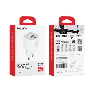 Kućište punjača Superior SU-P104 30W GaN Super Fast USB A QC3.0+Type C belo