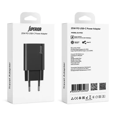 Kućište punjača Superior SU-P103 Super Fast PD 25W 3A Type C crno (CERT)